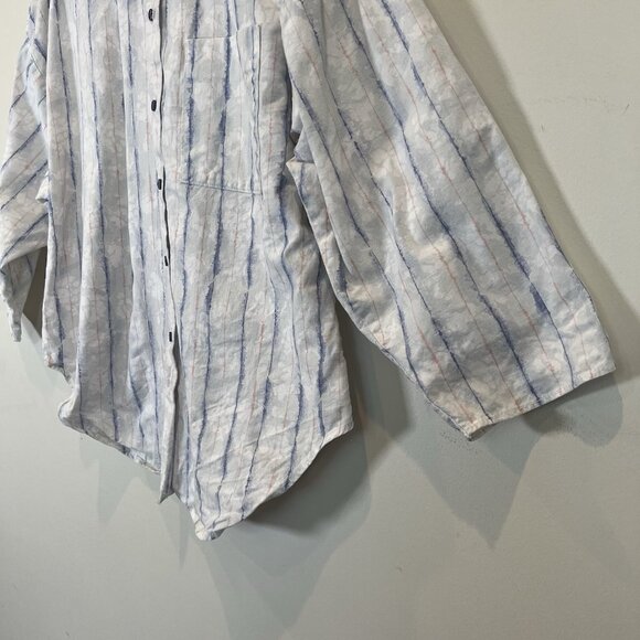 Sitting Pretty California Button Front Cotton Shirt Tie-Dye Stripe MultiColor L - Picture 6 of 10